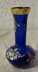 Murano Glass Blue Vase - Gold Enamel Floral - 24k - Gold Paint - Made in Italy