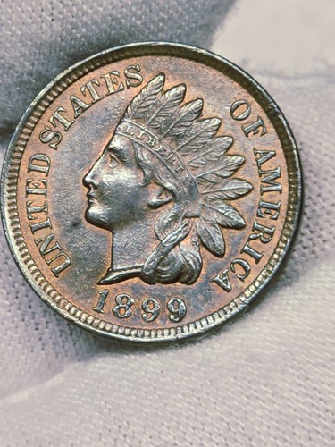 1899 Indian Head Penny Stempelglanz Erhaltung WUNDERSCHÖN blau+orange+rot getönt 👀! - Bild 5 von 12