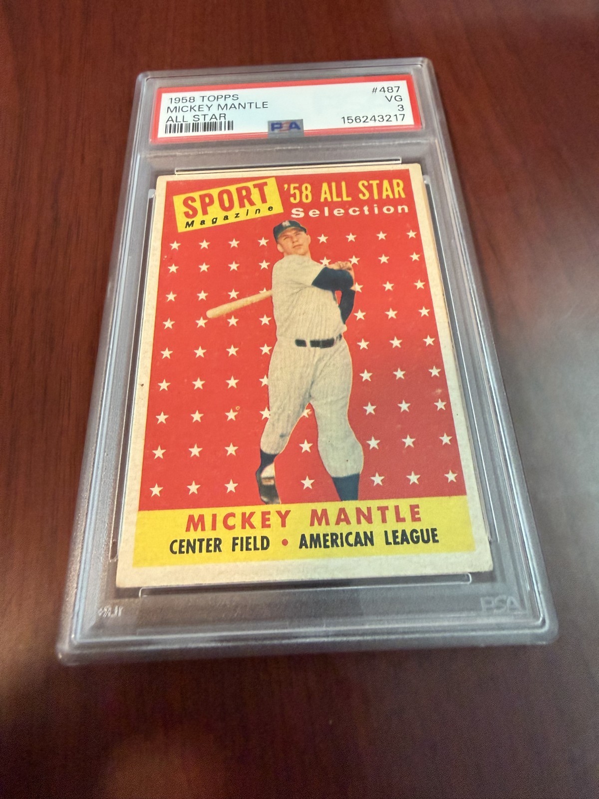 1958 Topps #487 Mickey Mantle HOF. PSA 3