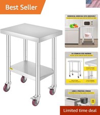 Heavy-Duty 24x18 Inch Stainless Steel Work Table with Adjustable Shelf Wheels