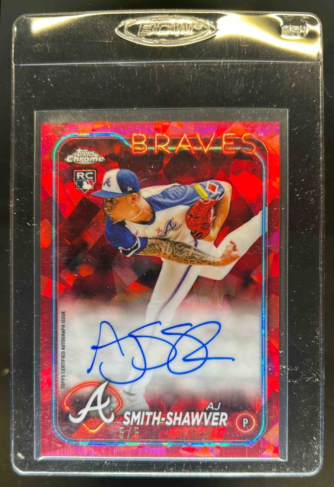 2024 Topps Chrome Sapphire AJ Smith-Shawver Auto RC Red Refractor #5/5 Braves