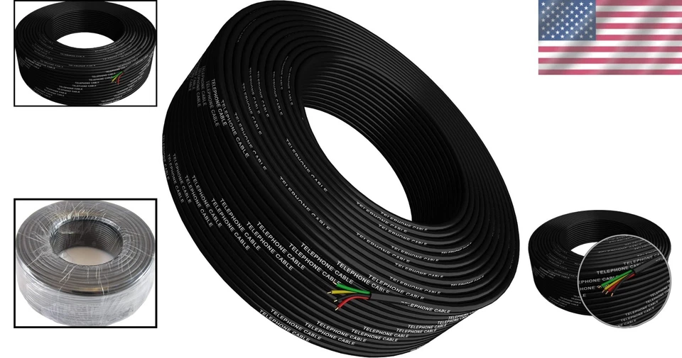 300ft Black Round Phone Wire 26AWG 4-Wire - Image 2 of 4