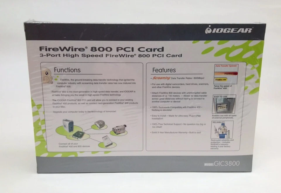Iogear GIC3800 3-Port High Speed FireWire 800 PCI Card - Image 3 of 4