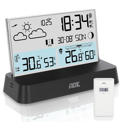 ADE Digitale Wetterstation Funk mit Außensensor Innen und Außentemperatur schwar