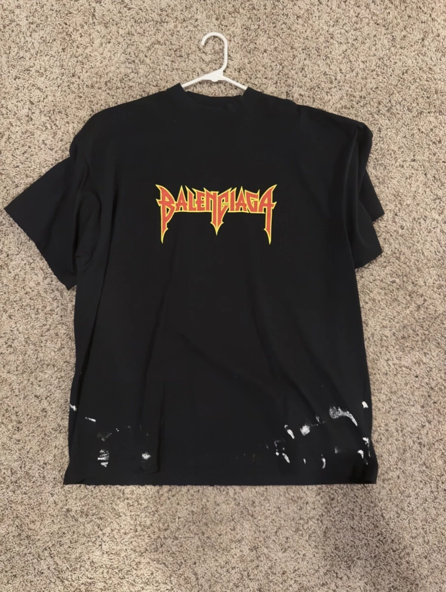 Balenciaga Metal Tee T Shirt Distressed Logo Mens NWOT New Size L