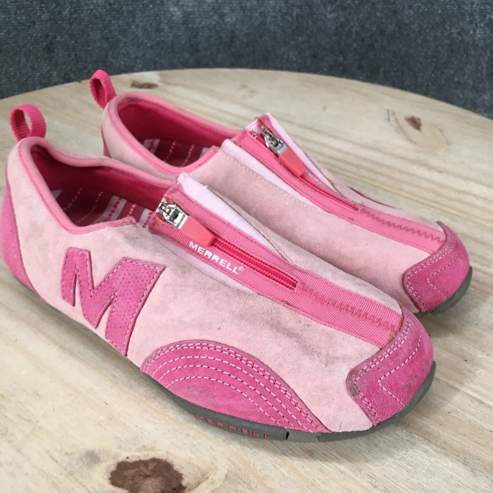 Tênis de caminhada Merrell Shoes Youth 4 Junior Barrado couro rosa cinza com zíper - Imagem 3 de 4