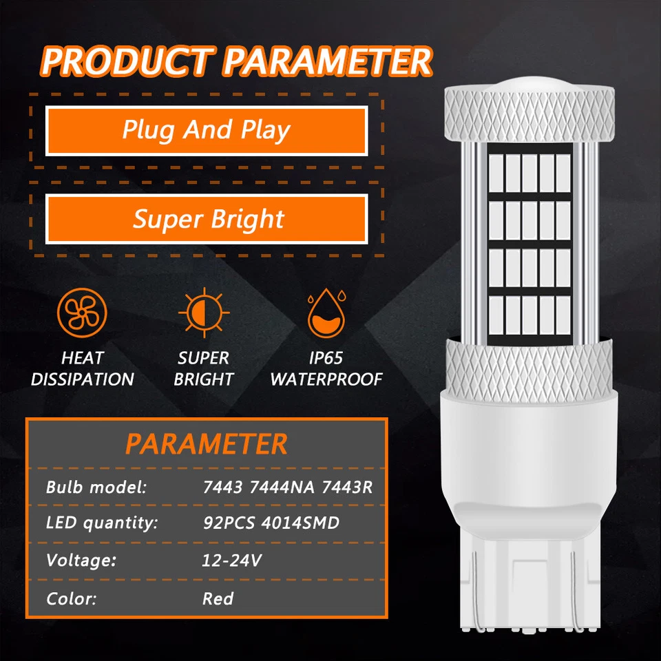 2X 7443 7440 92SMD Pure Red LED Brake Tail Stop Light Bulb Lamp T20 7444 WINETIS - Image 3 of 4