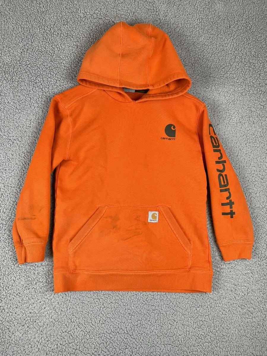 Carhartt Hoodie Boys Youth Large Orange Logo Pullover Sweatshirt Outdoors |  eBay