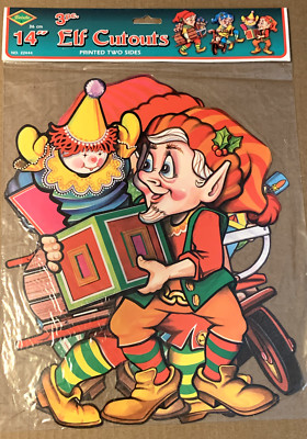 Vintage Beistle CHRISTMAS Elf Cutouts 3CT 14'' 2 Sided 1985 NOS NIP!