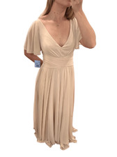 NWT davids Bridal Full Length Champagne Chiffon Flutter Sleeve Dress