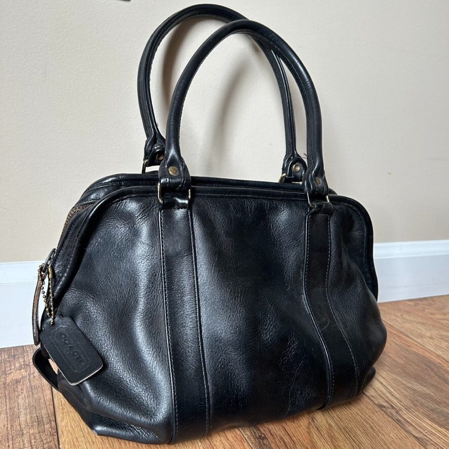 Vintage Coach Bag Soft Satchel Black Leather Doctors Bag Top Vintage Coach Bag Soft Satchel Black Leather Doctors Bag Top