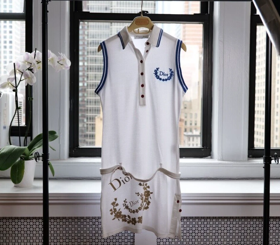 Robe de golf vintage polo blanc ceinture logo Christian Dior (par John Galliano) 2004