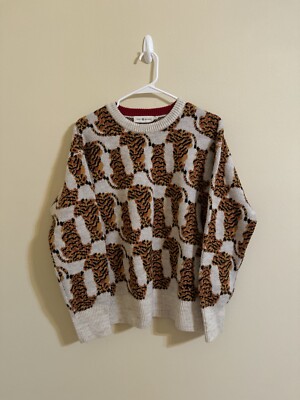 Tory Burch Tiger Jacquard Sweater Wool Blend Knit Medium | eBay