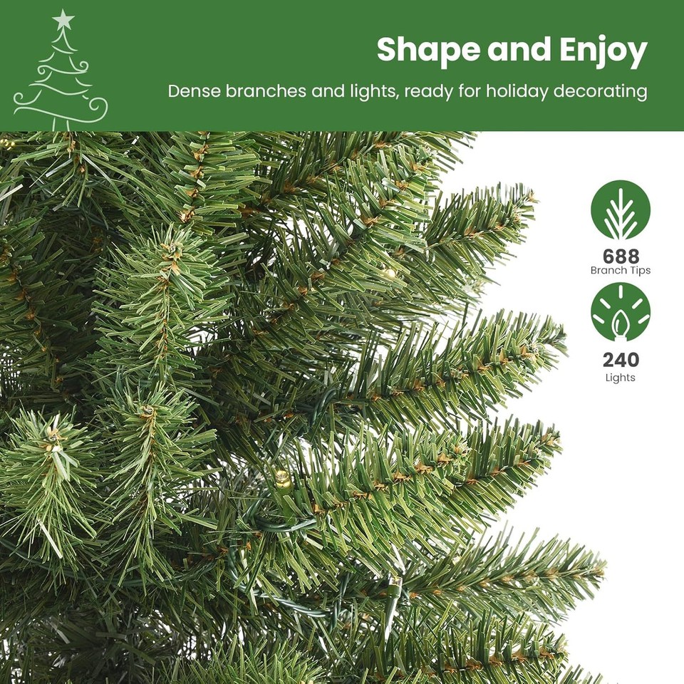 6ft Prelit Artificial Slim Pencil Christmas Tree with Remote 240 Lights