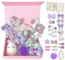 Hair Accessories Gift Set for Kids Purple Hair Clips Barrettes Ponytail Ties ...