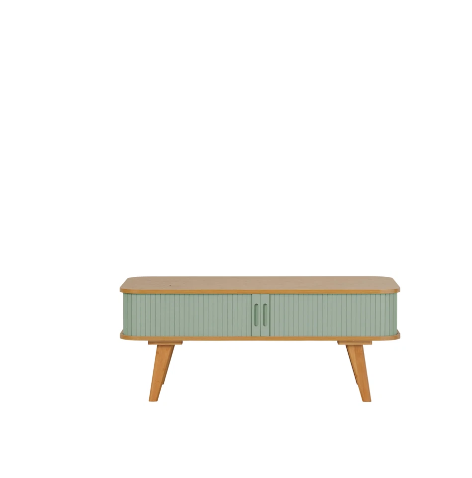 Bamboo Coffee Table with Sage Green Sliding Doors 400mm H x 1000mm W x 500mm D - Image 2 of 3