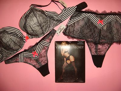 Victoria's Secret 32C BRA SET+S high-waist Black White ZEBRA
