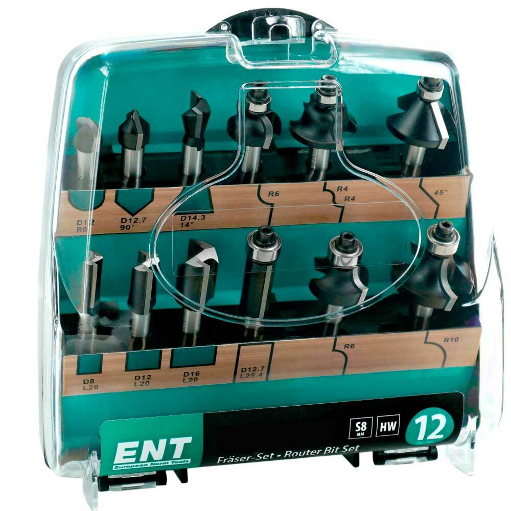 Ent 09012 Fräser-set Hw 12-teilig Kunststoffkassette - Schaft Ø 8 Mm