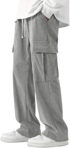 Men'S Casual Cargo Pants Elastic Drawstring Waist Pants Straight-Legs Tactical P