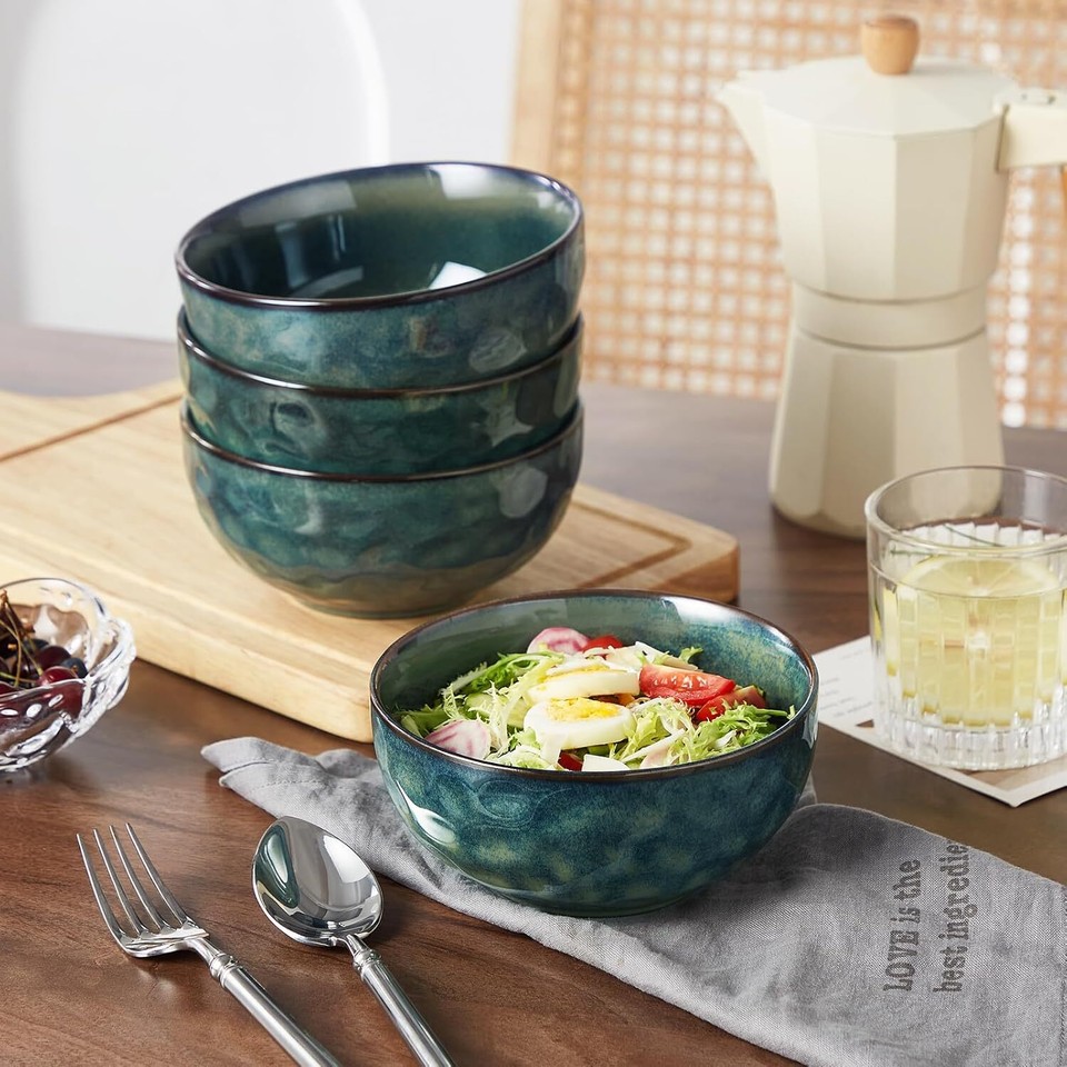 24oz Bowls for Soup, Ceramic Deep Soup Bowls Set of 4, Green Cereal ...