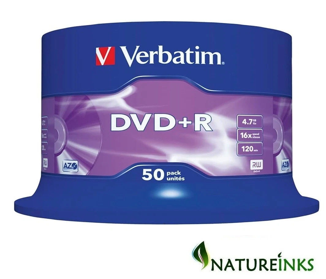 50 Genuine Verbatim 43550 DVD+R DVD Blank Recordable Discs 120 Mins 4.7GB 16x