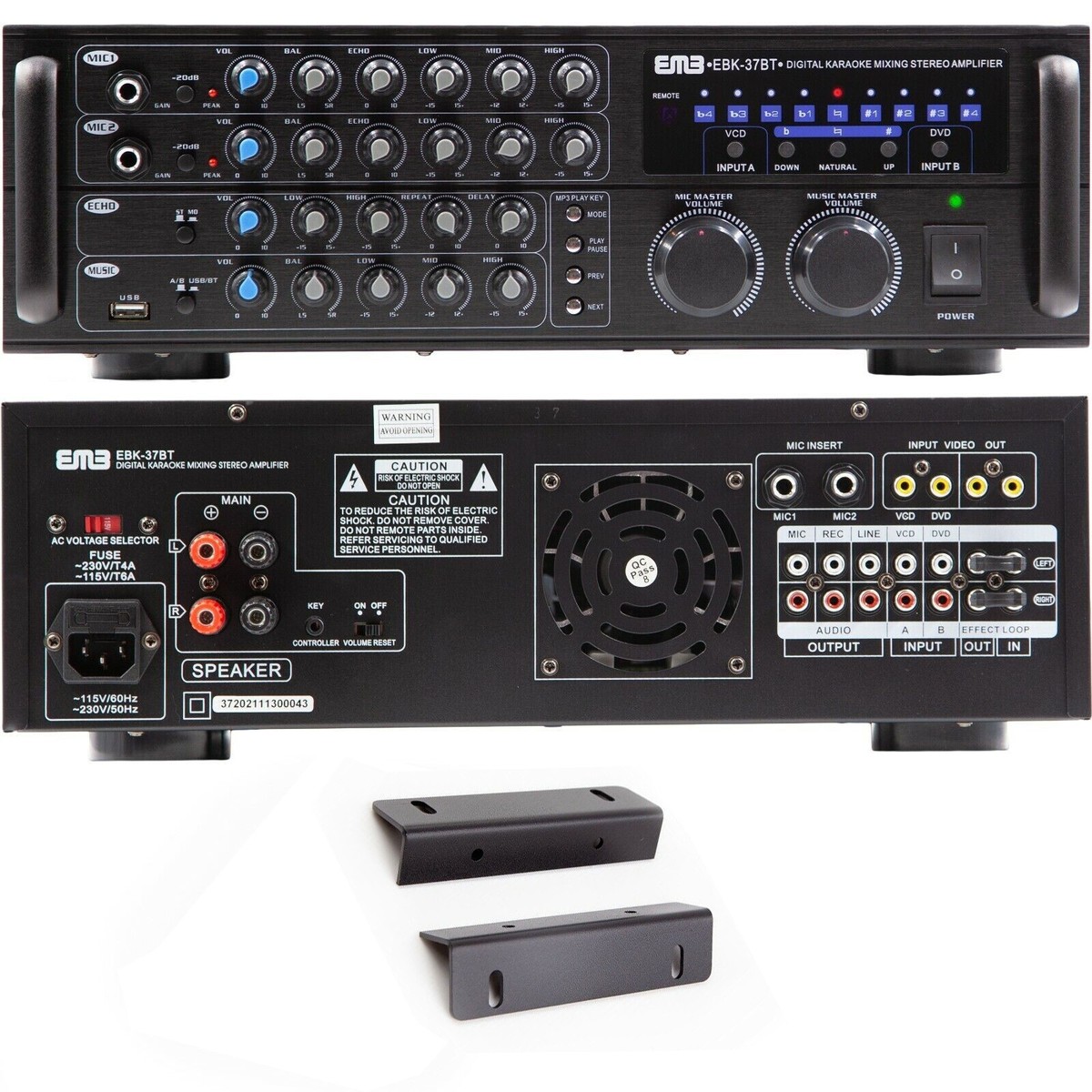 EBK37 Digital Karaoke 700W Amplifier Key Control 2 MICs ECHO