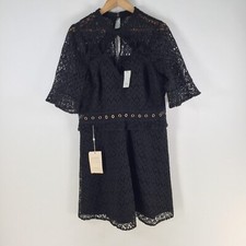NEW River Island dress womens UK 18 aus 16 fit flare black lace embroidery117721