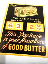 Country Maid Pasteurized Butter & Eggs Price Board/Sign