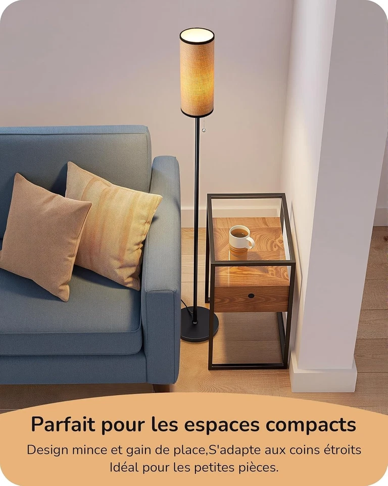 Lampadaire Salon Moderne Noir avec Abat-jour en Corde et Socle Marbre - Photo 2/4