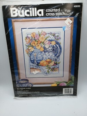 New Bucilla Counted Cross Stitch 40630 11x14 Vtg 1992 Willowware Classic Floral
