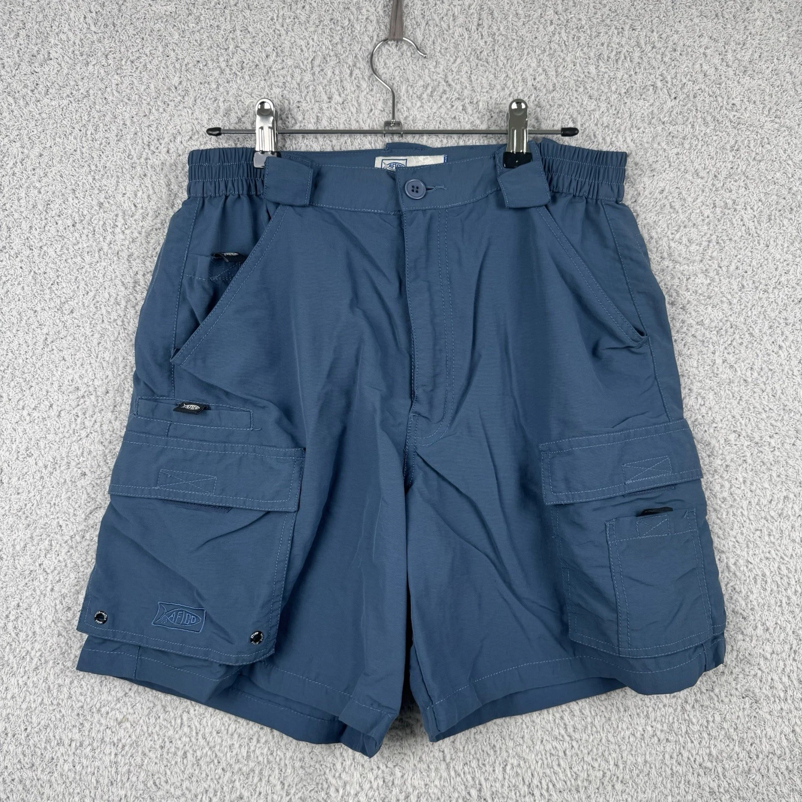 AFTCO Fishing Shorts Mens Size 32 Blue Active Cargo Pocket Nylon Cargo Pockets
