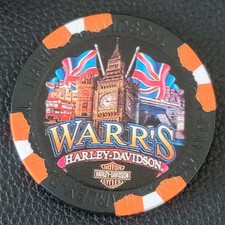 WARR'S HD ~ENGLAND UNITED KINGDOM (Blk/Org Wide) Harley International Poker Chip