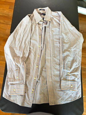 Chaps Classic Fit Wrinkle Free Plaid Dress Shirt Blue 16 32/33 Long Sleeve