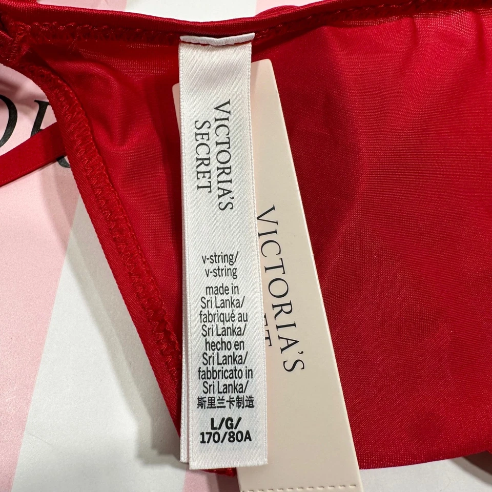 Nuevo con etiquetas Victoria's Secret Tanga Tanga Panty L Rojo Dorado Correa Ajustable Lencería Foto 3 de 4