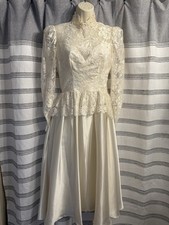 Vintage House Of Bianchi Satin And Lace T Length Wedding Dress 70  s Or 80  s