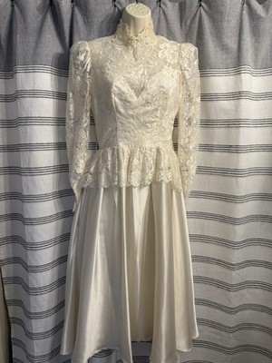 Vintage House Of Bianchi Satin And Lace T Length Wedding Dress 70 s Or 80 s