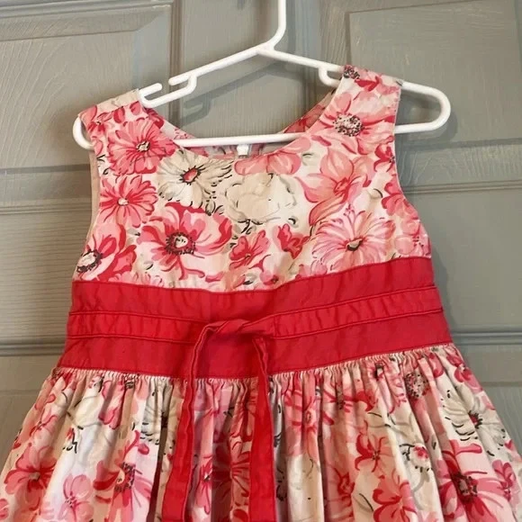 Polly & Friends Girls 5 Floral Pink Belted Lined Crinoline Tulle Summer Dress - Image 2 of 4