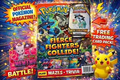 Pokemon Magazine Fierce Fighters Collide w Sealed Mega Evolution Card Pack