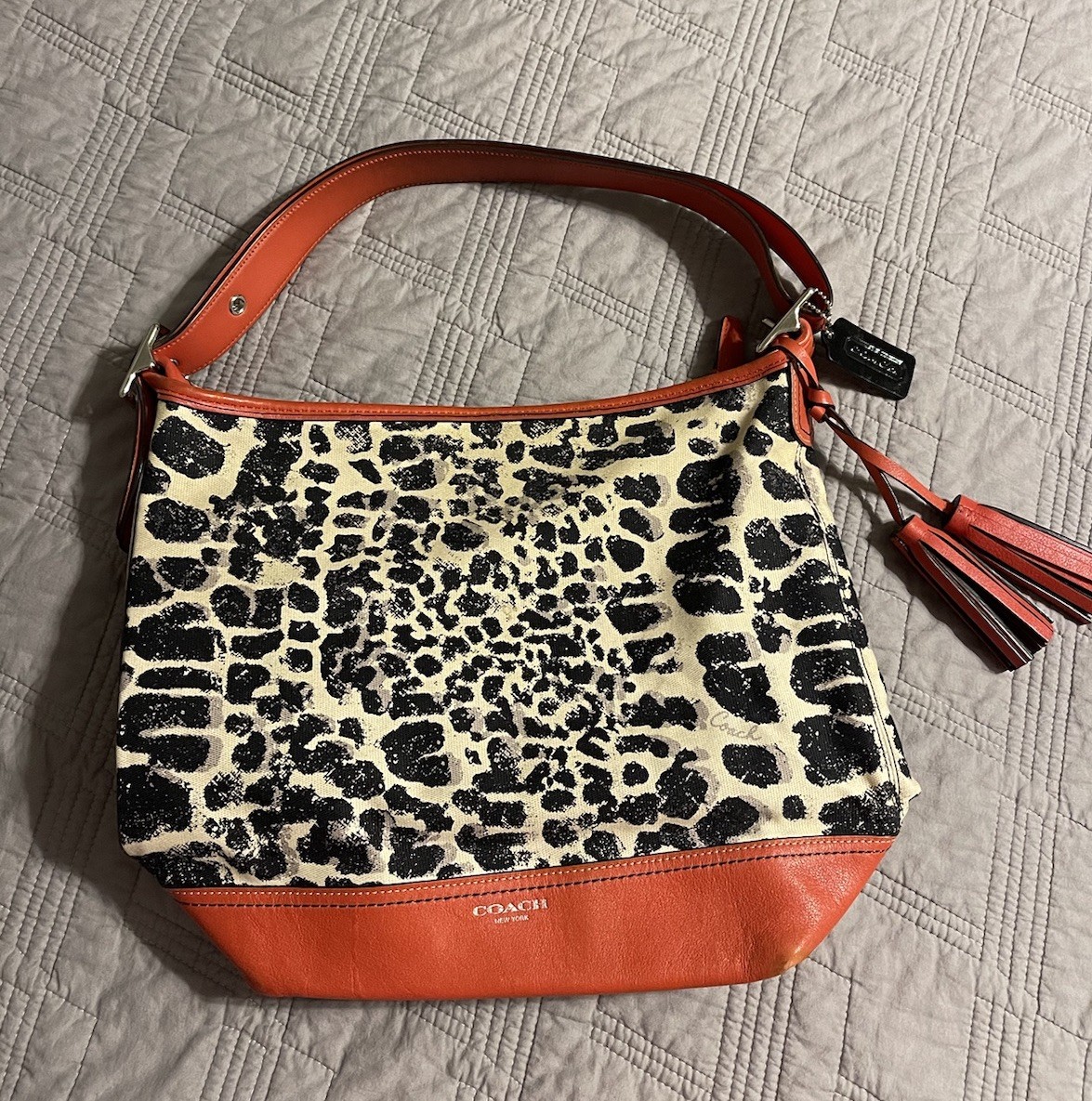 COACH OCELOT LEOPARD CARRIE PARK TOTE BAG F23278 RED BLACK