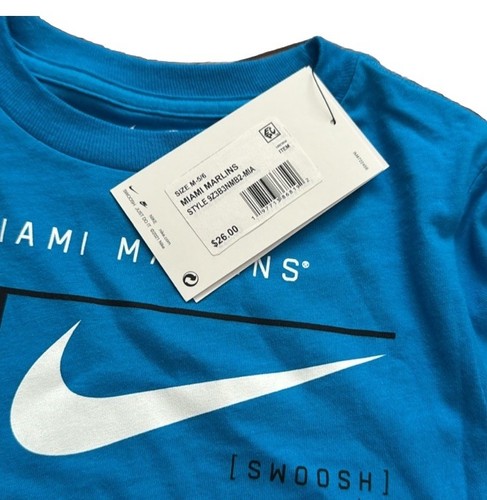 MLB Nike Miami Marlins kids blue Nike and marlins logo tee shirt size M 5/6 NWT - Picture 2 of 6