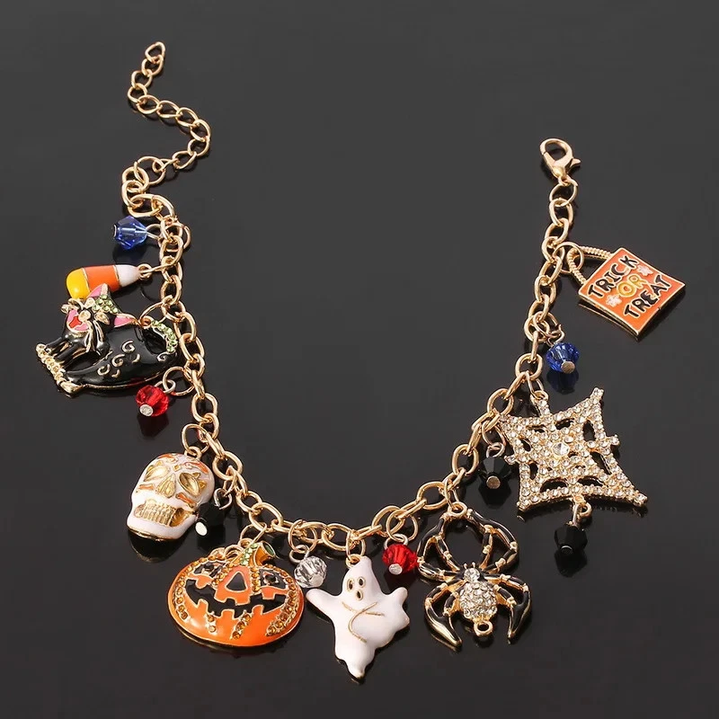 Halloween Fall Bracelet Dangle Enamel Painted Crystal Rhinestone Jewelry Gift - Image 3 of 4