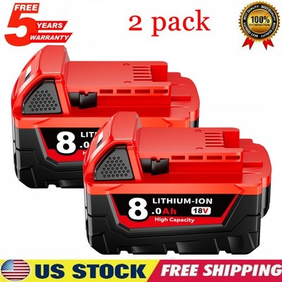 2Packs 8.0Ah 18-Volt For Milwaukee For M18 48-11-1880 18V Battery High Output