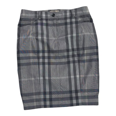 Burberry Brit Nova Check Cotton Stretch Pencil Skirt Grey Lined Sz IT40 US6 UK8