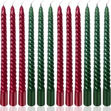 10 Inch Spiral Taper Candles Set for Christmas, 6 Green and 6 Burgundy Unscen...
