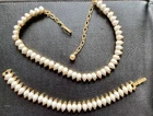Vintage Crown Trifari White Milk Glass Gold Tone Brutalist Necklace & Bracelet