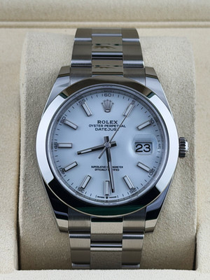 2026 NEW Rolex Datejust 41MM White Dial 126300 Oyster, smooth bezel.