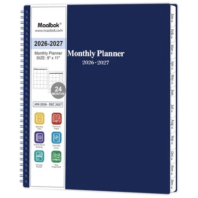 MAAIBOK 2026-2027 Monthly Planner - Monthly Calendar 2026-2027 with Two-Side Pocket