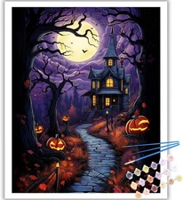 Halloween Paint by Numbers Kit for Adults Beginner-Castle Adult Paint by Number