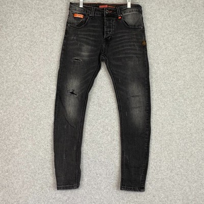 Hardsoda Jeans Mens 30x29 Black Distressed Button Fly Skinny Fit Med Wash Denim