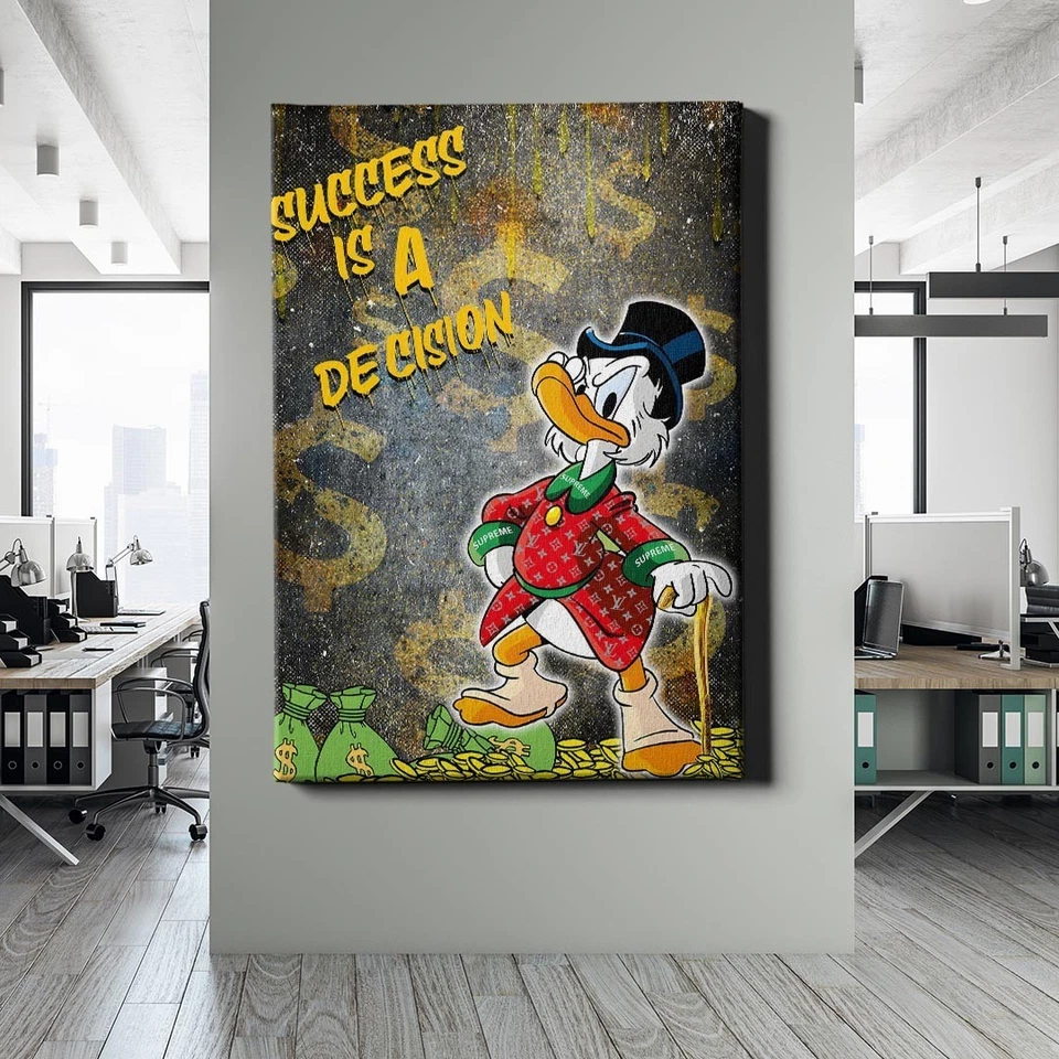 ✅WANDBILD LEINWAND,  ACRYLGLAS DAGOBERT DUCK LUXUS MOTIVATION BILD PREMIUM - Bild 1 von 4